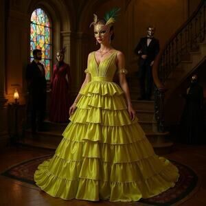MacDuggal 67994 Chartreuse Sleeveless Tiered Ruffle Pleated Ball Gown Sz 10 $598